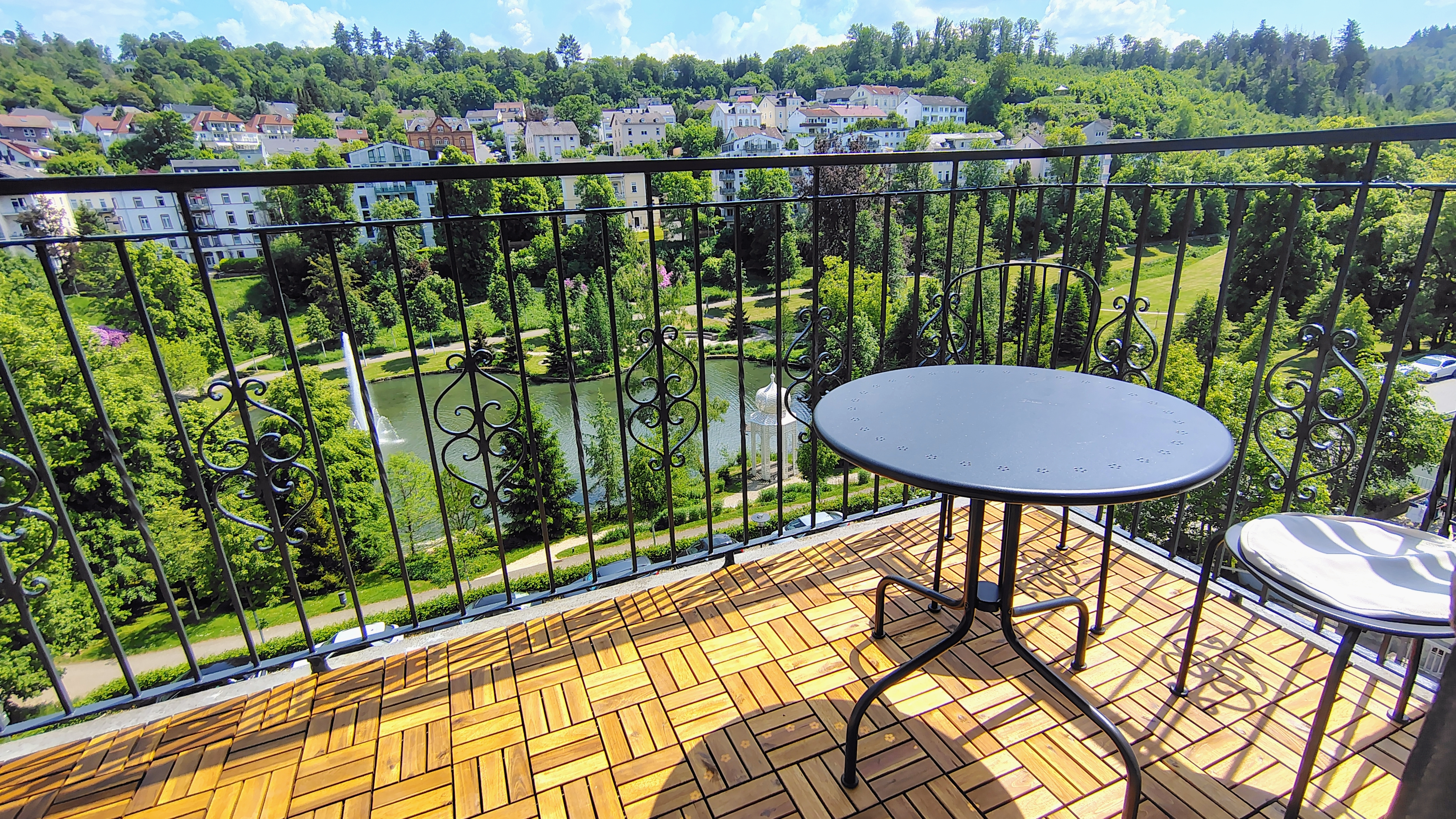 Balcony with pond view